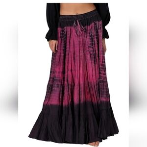 BoheeWohee Women's Cotton Gypsy Boho 4- Tiered A-Line Pleated Max Skirt Size S